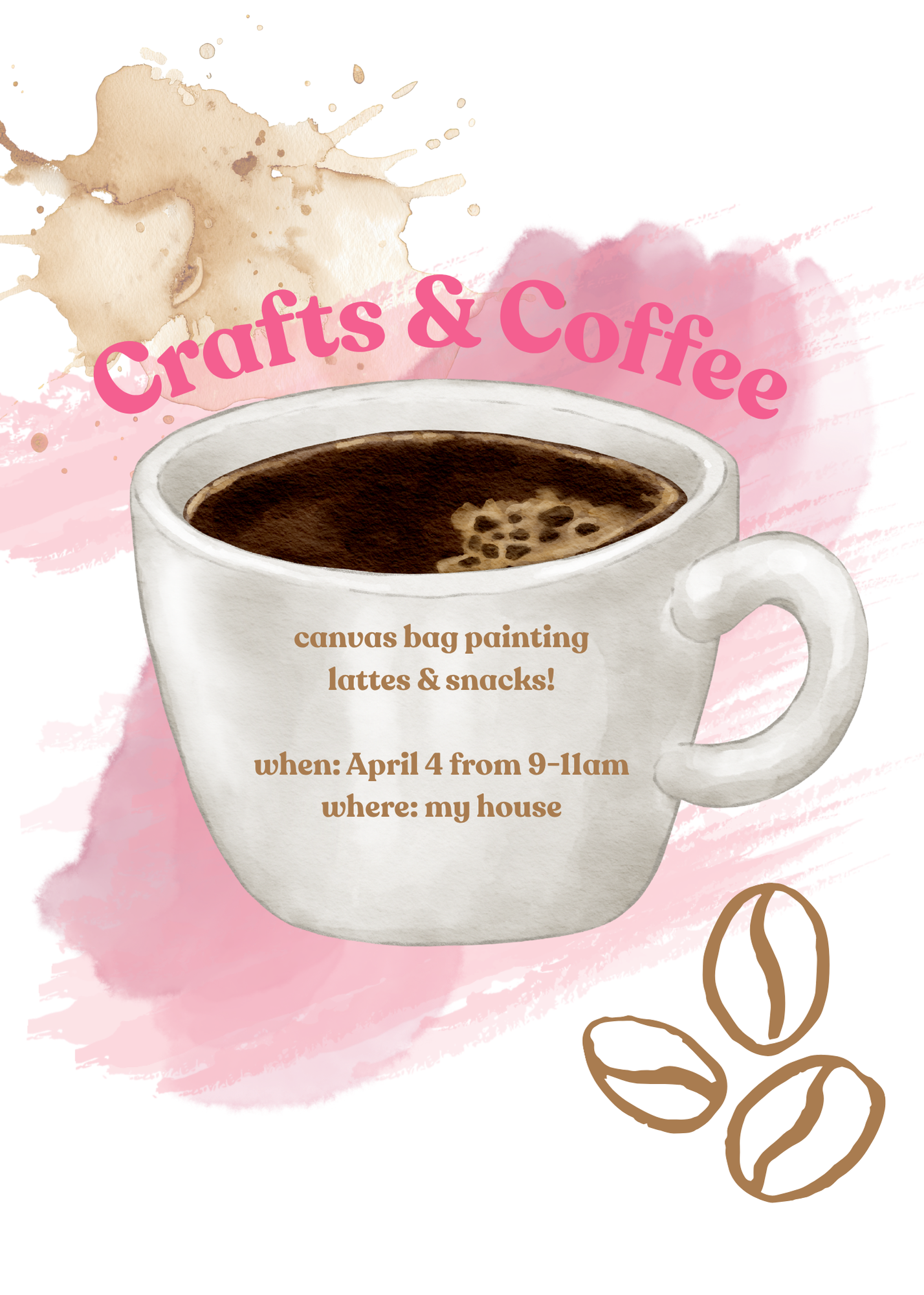 Coffee & Crafts Invitation Template – Editable Canva Invite | Spring Brunch, Girls Morning, Hostess Invite (4 Color Options)