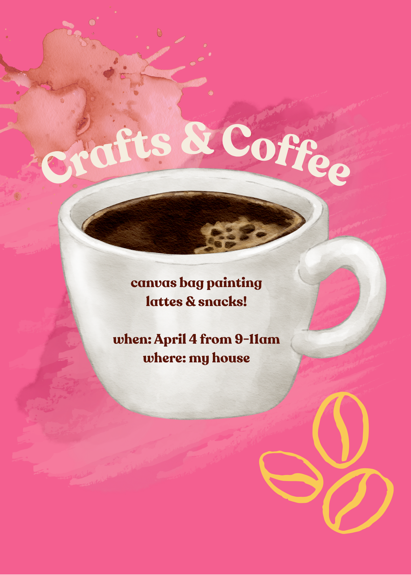 Coffee & Crafts Invitation Template – Editable Canva Invite | Spring Brunch, Girls Morning, Hostess Invite (4 Color Options)
