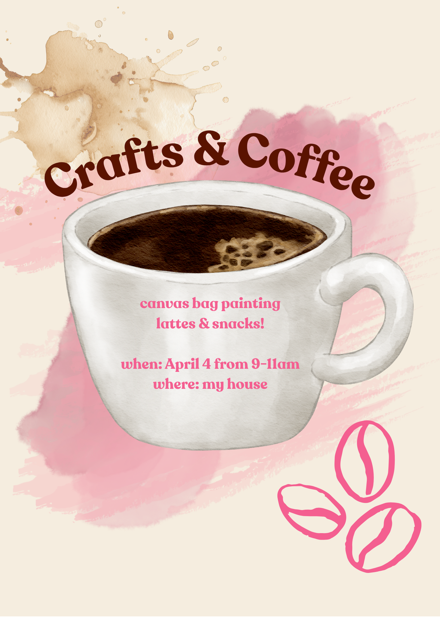 Coffee & Crafts Invitation Template – Editable Canva Invite | Spring Brunch, Girls Morning, Hostess Invite (4 Color Options)